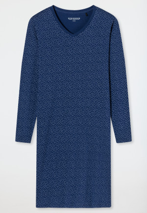 Chemise de nuit manches longues à pois, encolure en V, bleu marine - Comfort Essentials