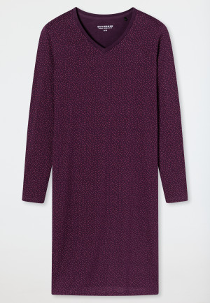 Chemise de nuit manches longues à pois, encolure en V, prune - Comfort Essentials
