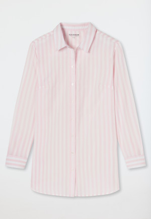 Sleepshirt langarm Webware Knopfleiste Streifen flieder - Pyjama Story