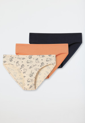 Panties 3-pack organic cotton cats off-white/ apricot/ anthracite - 95/5