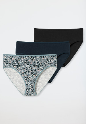 Panty 3-pack organic cotton patterned black/dark blue/gray-blue - 95/5 Organic