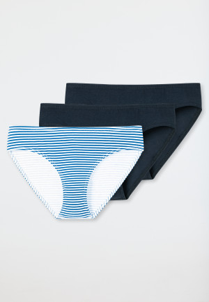 Slip 3 pezzi a righe in cotone biologico blu notte/azzurro/bianco - 95/5