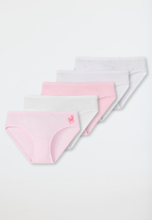 Confezione da 5 slip in cotone biologico a righe con stampa con cavalli di colore bianco/rosa - 95/5