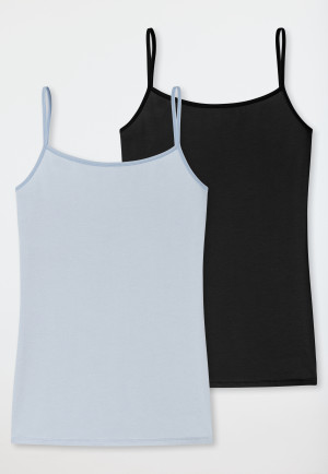 Confezione da 2 top con spalline sottili in cotone biologico, blu scuro/azzurro - 95/5 Organic