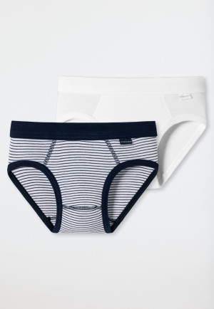Sports briefs 2-pack fine rib organic cotton soft waistband white/blue-and-white stripes - Boys World