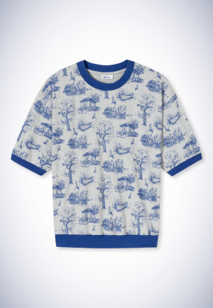 Maglione a maniche corte color indaco/grigio screziato - Revival Merle