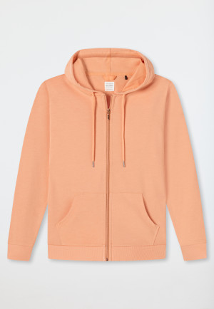 Veste sweat Tencel durable capuche poches bords-côtes pêche - Lounge Refibra