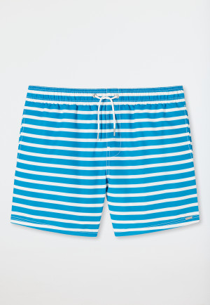 Pantaloncini da bagno in tessuto intrecciato con fantasia a righe di colore blu acquario e bianco - Submerged