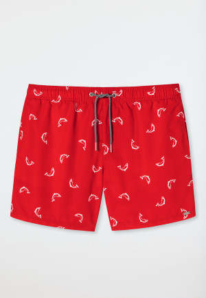 Pantaloncini da bagno in tessuto intrecciato con motivo di pesci e fantasia di colore rosso - Waterworld