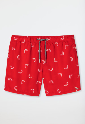Swim trunks woven fabric fish patterned red - Waterworld