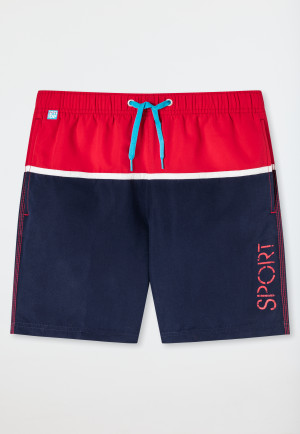 Swim shorts woven fabric recycled SPF40+ color blocking red - Nautical