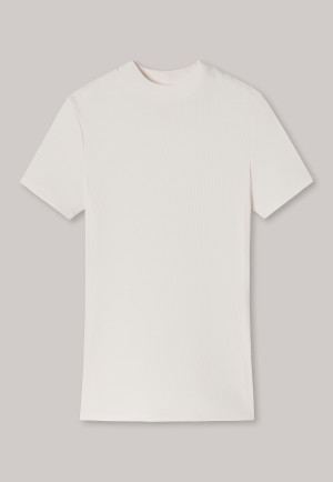 T-shirt a doppia costa con colletto alla coreana, vaniglia: Mix + Relax