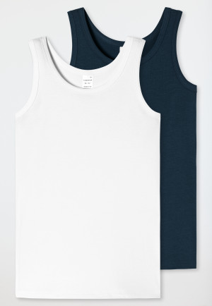 Débardeurs lot de 2 coton bio bleu foncé/blanc - 95/5