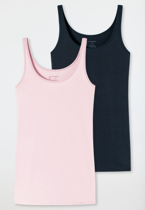 Confezione da 2 top in cotone biologico, blu scuro/rosa tenue - 95/5 Organic