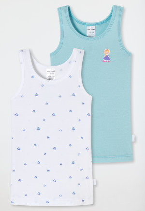 Unterhemden 2er-Pack Feinripp Organic Cotton Eisprinzessin Edelsteine aqua/weiß - Girls World