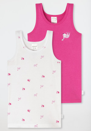 Undershirts 2-pack fine rib organic cotton sloth white/pink - Girls World