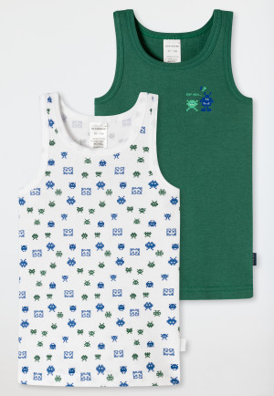 Undershirts 2-pack fine rib organic cotton gaming pixels white/green - Boys World
