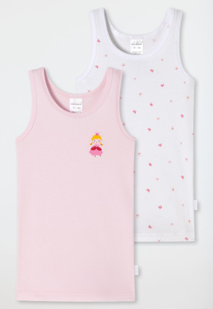 Unterhemden 2er-Pack Feinripp Organic Cotton Krönchen Prinzessin weiß/rosé - Girls World