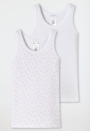 Canottiera confezione doppia in cotone organico a costine sottili punti rosa/bianco - multipack a costine sottili