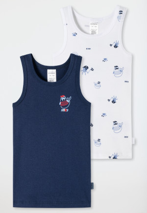 Débardeurs lot de 2 coton bio côtelé otarie pirates blanc/bleu foncé - Boys World