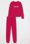Pigiama lungo in tessuto felpato di cotone biologico con polsini e motivo di ciambella, rosa - Teens Nightwear