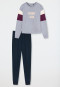 Pyjama long interlock coton bio bords-côtes rayures gris chiné - Teens Nightwear