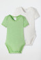 Rompers short sleeve 2-pack fine rib striped green/ white - Natural Love