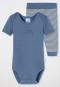 Set 2 pezzi per bambino a costine sottili con maniche corte e pantaloni a palma celeste - Natural Love