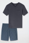 Short pyjamas V-neck chest pocket graphite patterned - Comfort Essentials
