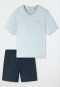 Short pyjamas V-neck chest pocket light blue patterned - Comfort Essentials