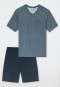 Pyjama court coton bio encolure en V poche poitrine à carreaux graphite - Comfort Nightwear
