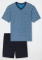 Short pyjamas V-neck chest pocket blue patterned - Comfort Nightwear