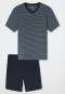 Pyjama court en modal encolure en V rayures bleu marine - Long Life Soft