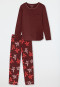 Pigiama lungo floreale rosso bordò - Comfort Nightwear
