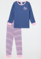 Schlafanzug lang Feinripp Panda Ringel blau - Girls World