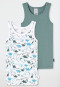 Vests 2-pack Dinos green/white - Fine Rib