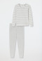 Schlafanzug lang Frottee Bündchen Ringel silbergrau-meliert - Casual Essentials