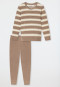 Schlafanzug lang Frottee Bündchen Ringel taupe-meliert - Casual Essentials
