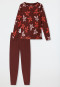 Schlafanzug lang Bündchen Blumen burgund - Comfort Nightwear