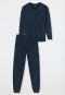 Schlafanzug lang Bündchen Karos nachtblau - Comfort Essentials