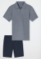 Pyjama court rayures col de chemise bleu nuit - Selected Premium Jacquard
