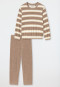 Schlafanzug lang Frottee Bündchen Ringel taupe-meliert - Casual Essentials