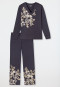 Schlafanzug lang Interlock V-Ausschnitt Blumen graphit - Comfort Interlock