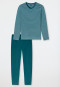 Pyjama long encolure en V rayures vertes - Long Life Soft