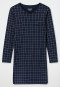Sleep shirt long-sleeve interlock dark blue chequered - Fine Interlock