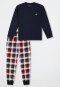 Schlafanzug lang Bündchen Karo nachtblau - Family