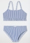 Bikini set seersucker stripes ruffles dark blue - aqua