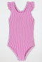 Seersucker swimsuit stripes ruffles fuchsia - aqua