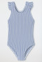 Swimsuit seersucker stripes ruffles dark blue - aqua