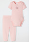 Set bebè 2 pezzi a costine sottili, pantalone a manica corta, rosa coccinella - Natural Love
